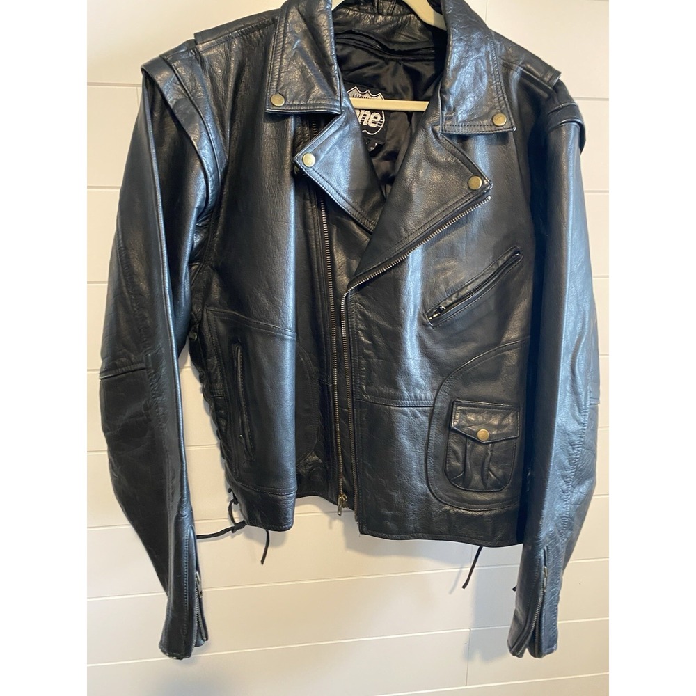 Moto leather jacket L Harley Davidson Liner Zip Sleeves Vintage Motorcycle Blk